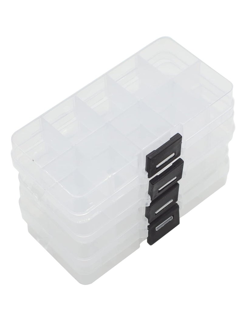 Bukela 4 Pcs 10 Grids 5 Inch x 2.5 Inch Adjustable Small Removable Plastic Jewelry Organizer Divider Storage Box Jewelry Earring Tool Containers (Clear Black)  - Image 1