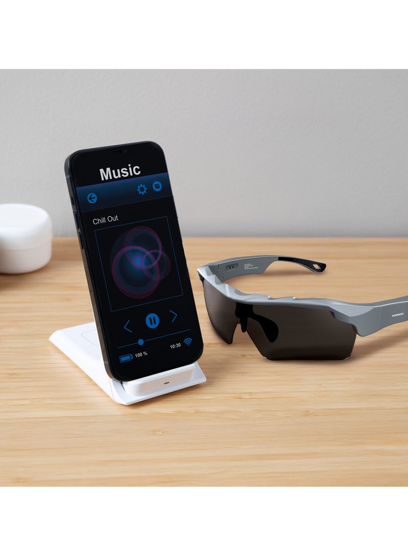 porodo Lifestyle DYNAMIC Smart Sunglasses with UV400 protection Lenses / Smart Glasses 145mAh Battery / Dual Stereo Speaker / IPX4 Water Resistance Level Sunglasses - Grey/Black - Image 2