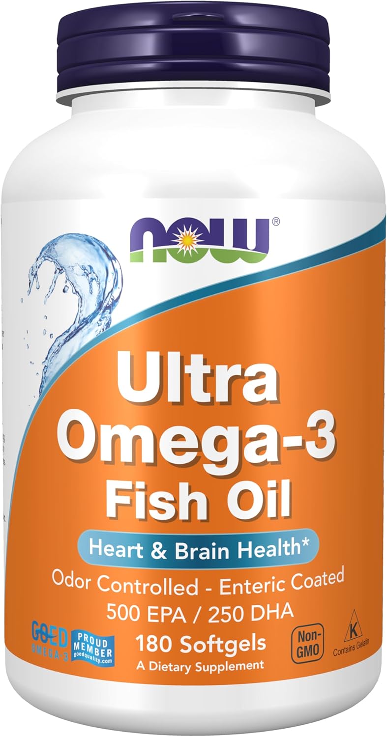 NOW Foods Ultra Omega-3 Fish Oil Softgels - 500 EPA / 250 DHA - 180 Count - Image 1