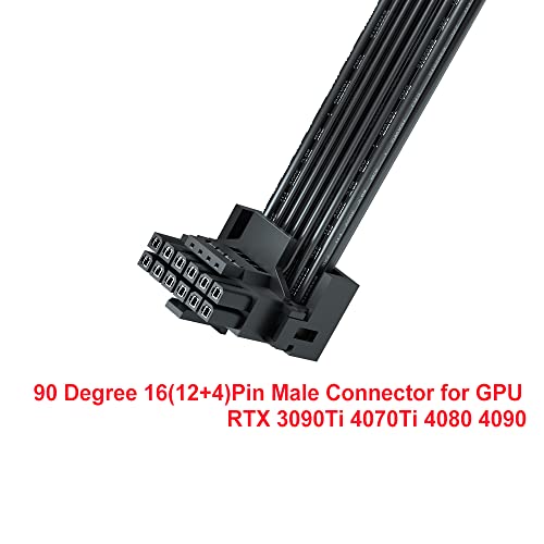 JOYJOM PCI-e 5.0 12VHPWR 16Pin Right Angle Adapter Female to Male Extension Cable, 16AWG 600W 12VHPWR 90 Degree Adapter for Graphic Card GPU 12+4pin RTX 3090Ti 4070Ti 4080 4090 (Type A) - Image 3