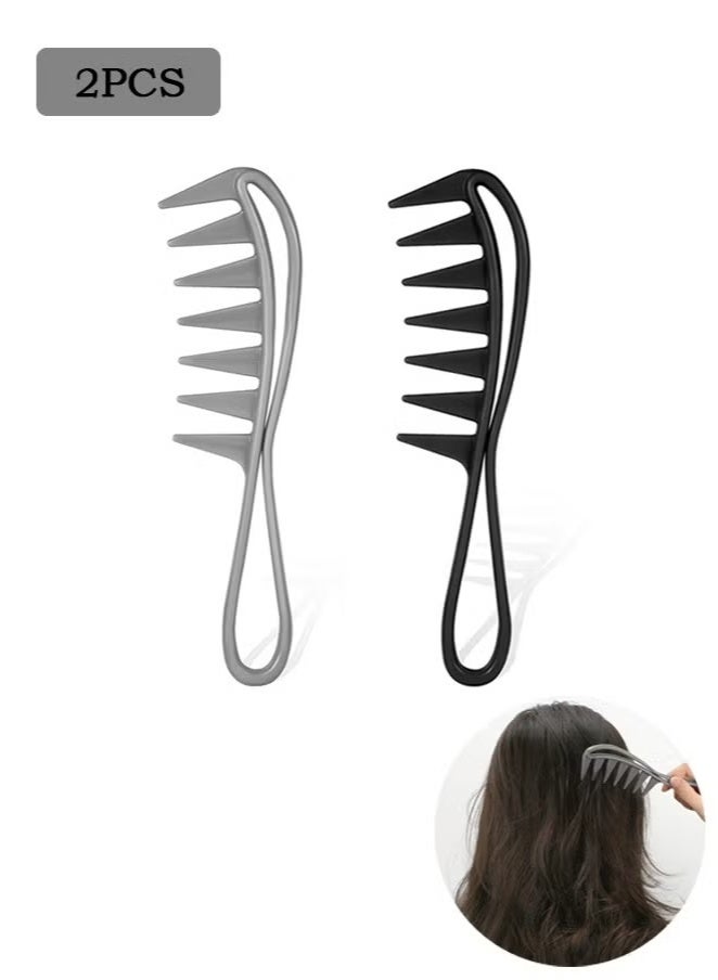 2 Pcs Wide Tooth Comb, Large Texture Combs, Wide Tooth Curl Comb Shark Teeth Hairstyle Tool (Black, Grey) - Image 1