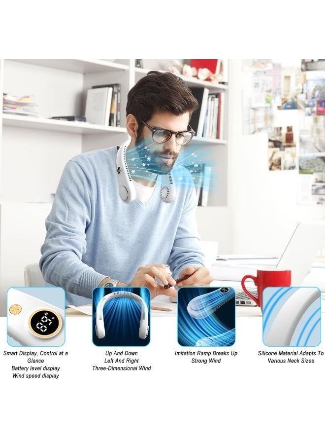 جين فان ل أنا مروحة رقبة، مروحة شخصية بدون شفرات، تبريد تدفق هواء 360 درجة، مروحة تبريد قابلة لإعادة الشحن، 5 سرعات قابلة للتعديل مع شاشة رقمية، مروحة رقبة يمكن ارتداؤها للمنزل والمكتب والسفر والرياضة - أبيض - Image 2