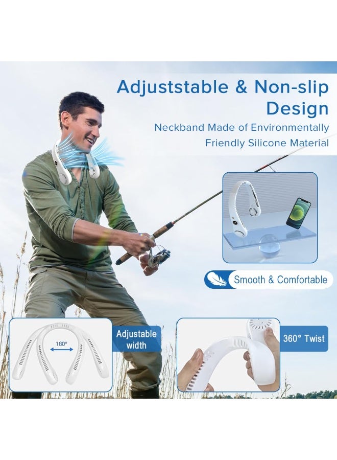 جين فان ل أنا مروحة رقبة، مروحة شخصية بدون شفرات، تبريد تدفق هواء 360 درجة، مروحة تبريد قابلة لإعادة الشحن، 5 سرعات قابلة للتعديل مع شاشة رقمية، مروحة رقبة يمكن ارتداؤها للمنزل والمكتب والسفر والرياضة - أبيض - Image 5