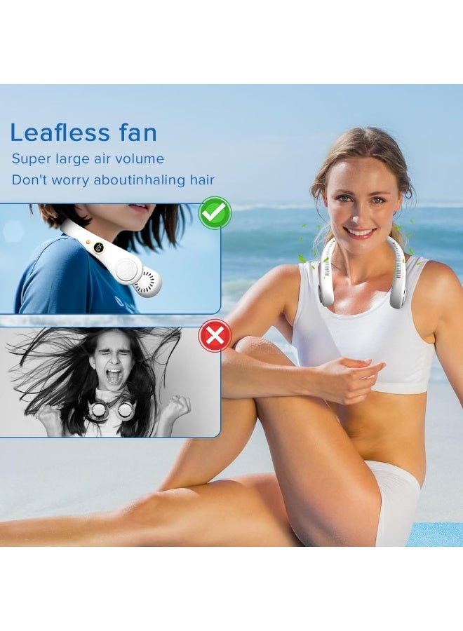 جين فان ل أنا مروحة رقبة، مروحة شخصية بدون شفرات، تبريد تدفق هواء 360 درجة، مروحة تبريد قابلة لإعادة الشحن، 5 سرعات قابلة للتعديل مع شاشة رقمية، مروحة رقبة يمكن ارتداؤها للمنزل والمكتب والسفر والرياضة - أبيض - Image 4