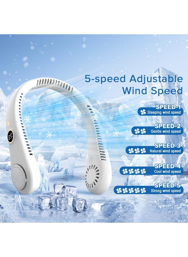 جين فان ل أنا مروحة رقبة، مروحة شخصية بدون شفرات، تبريد تدفق هواء 360 درجة، مروحة تبريد قابلة لإعادة الشحن، 5 سرعات قابلة للتعديل مع شاشة رقمية، مروحة رقبة يمكن ارتداؤها للمنزل والمكتب والسفر والرياضة - أبيض - Image 3