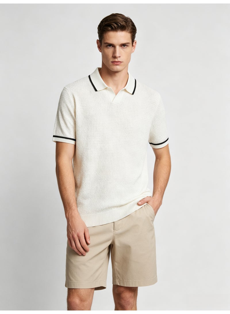 زارا Zara men's short sleeve Polo shirt with contrast lapels - Image 3