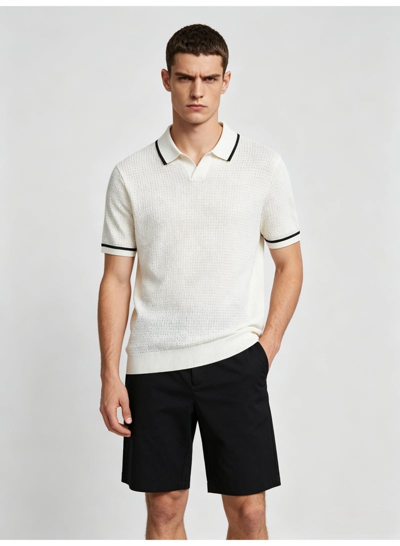 زارا Zara men's short sleeve Polo shirt with contrast lapels - Image 4