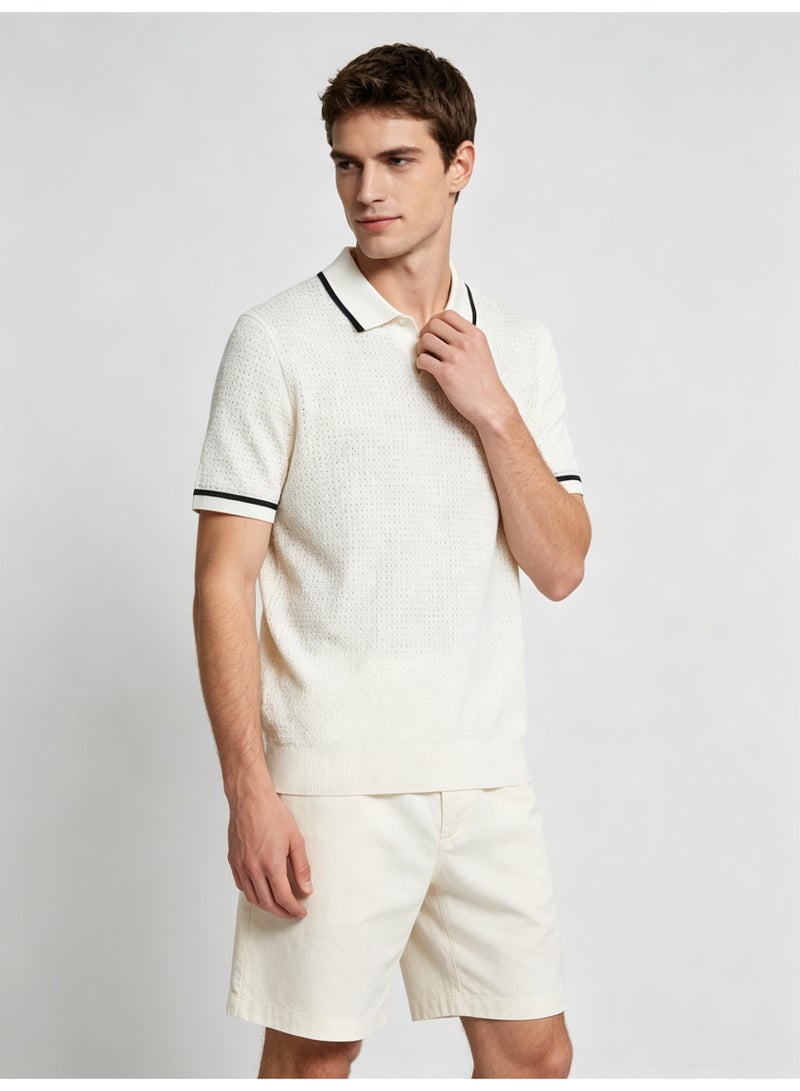 زارا Zara men's short sleeve Polo shirt with contrast lapels - Image 1