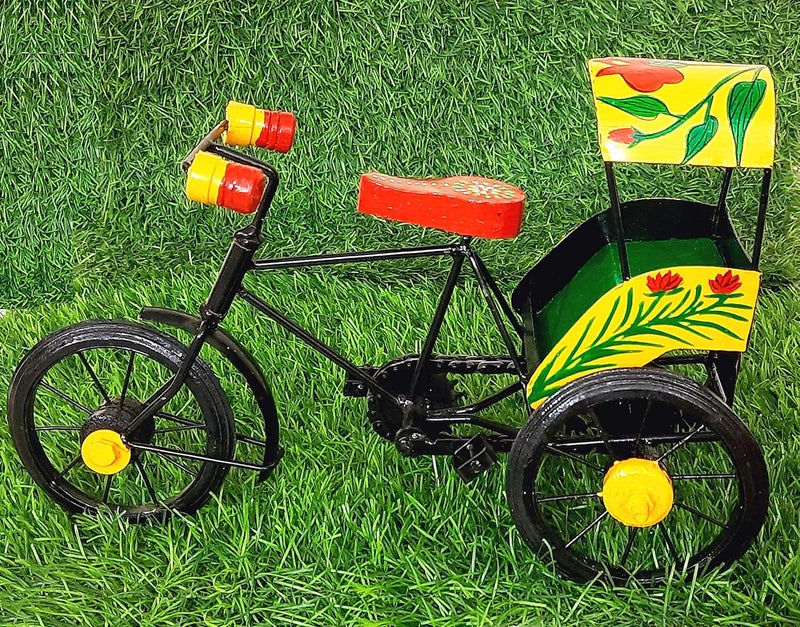 Paartha Saarthi Paartha Saarthi Handicrafted Wooden Antique Classic Retro and Wrought Iron Model Miniature Bicycle FigurineCycleRickshaw Showpiece TableHomeOffice Decor Multicolour 126 x 472 x 866 In  - Image 1