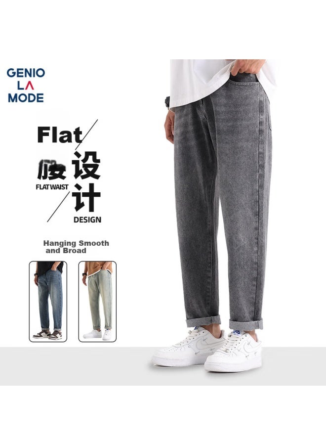 Geniolamode Men's Jeans, Spring And Autumn Trendy Casual American Retro Loose Versatile Draping Straight-leg Trousers, Dark Gray, Size 31 - Image 1