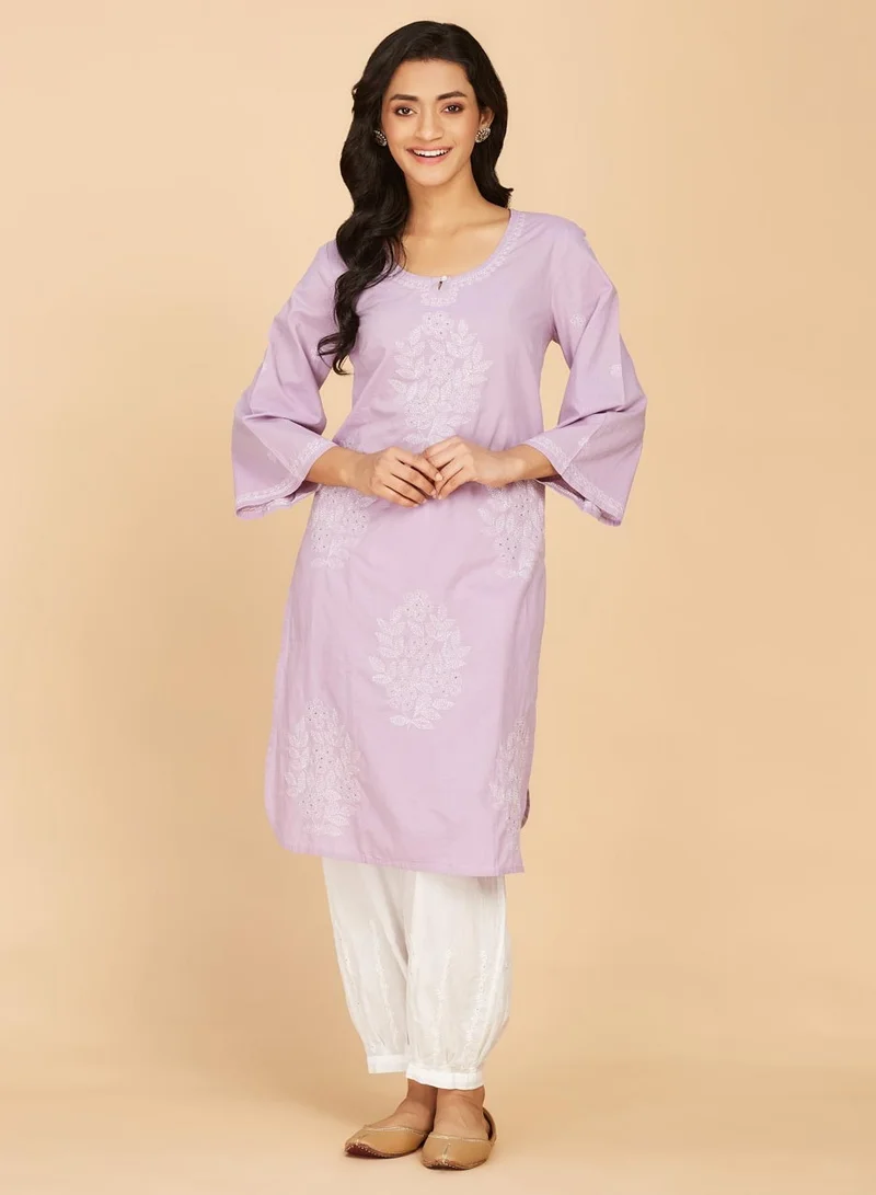 فاب انديا Cotton Chikankari Embroidary Knee Length Kurti
