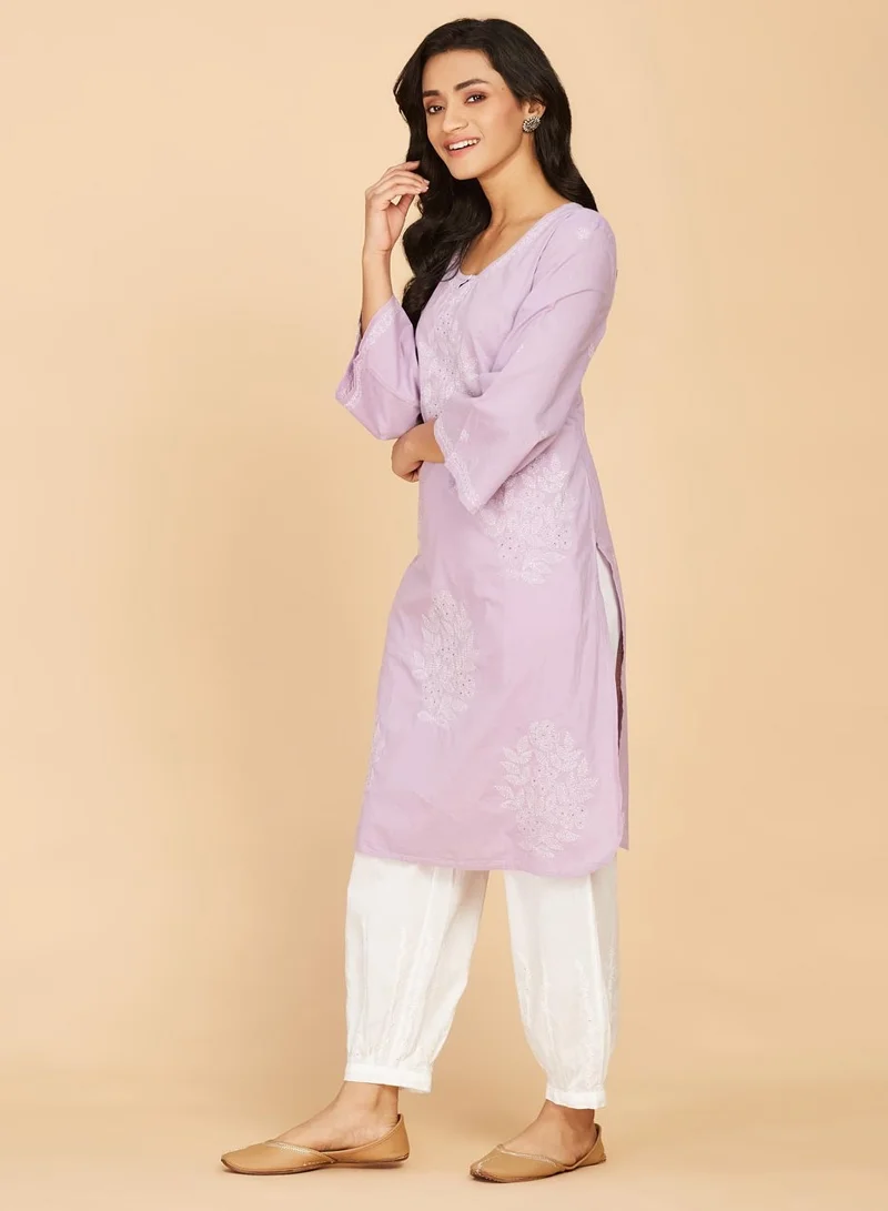 فاب انديا Cotton Chikankari Embroidary Knee Length Kurti