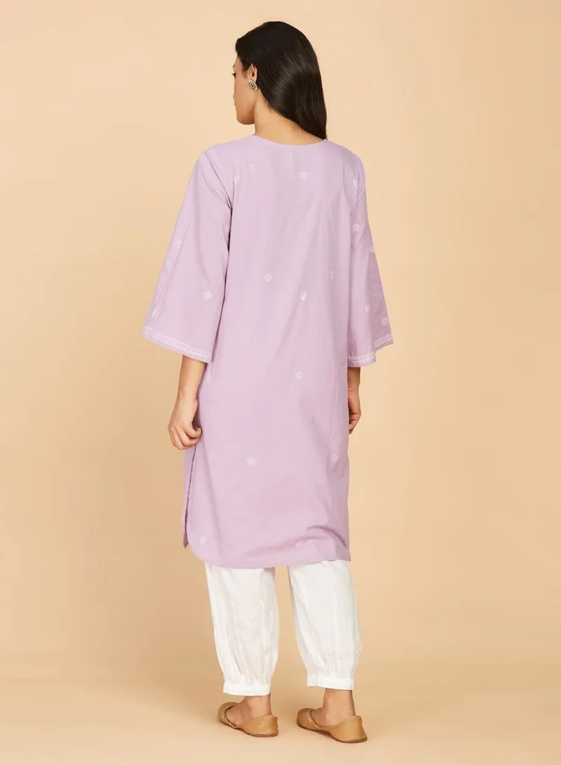 فاب انديا Cotton Chikankari Embroidary Knee Length Kurti