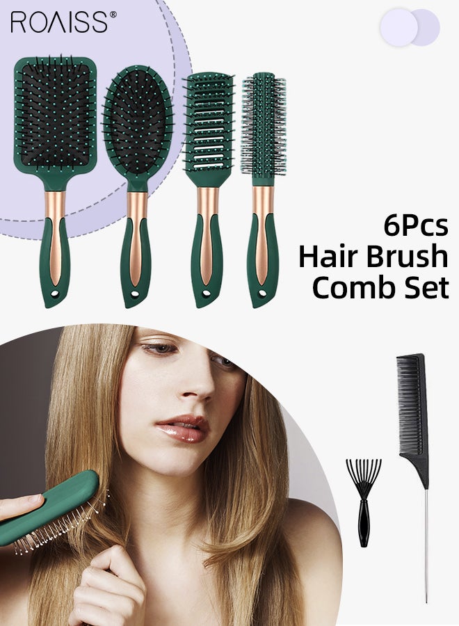 رويس 6 قطع فرشاة شعر مستديرة، مشط تدليك بيضاوي مضاد للكهرباء الساكنة، فرشاة شعر ناعمة ذات مقبض طويل للتهوية، تقلل من تساقط الشعر مناسبة لجميع أنواع الشعر للرجال والنساء - Image 1