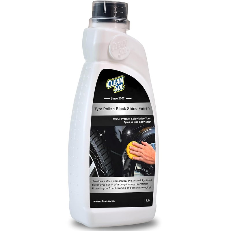 Cleansol سائل تلميع الإطارات من كلينسول للسيارات والدراجات والسكوترات وجميع المركبات | رذاذ لامع أسود عالي اللمعان | تركيبة مقاومة للماء تدوم طويلاً | 1 لتر - Image 2