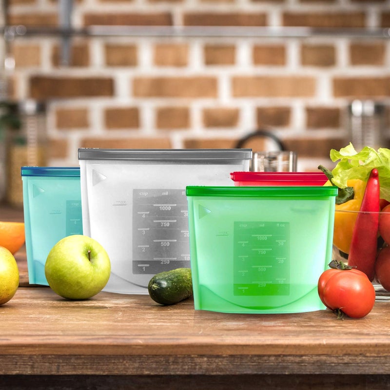 Honexa Silicone Reusable Food Storage Bag EcoFriendly Food Wraps Airtight Seal Food Preservation Leak proof Zip lock Bags for Food for Fridge and Microwave 1000 ml 3PCS - Image 1