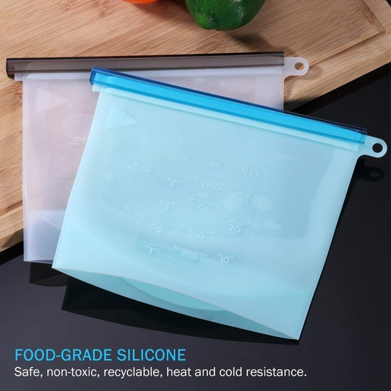Honexa Silicone Reusable Food Storage Bag EcoFriendly Food Wraps Airtight Seal Food Preservation Leak proof Zip lock Bags for Food for Fridge and Microwave 1000 ml 3PCS - Image 4