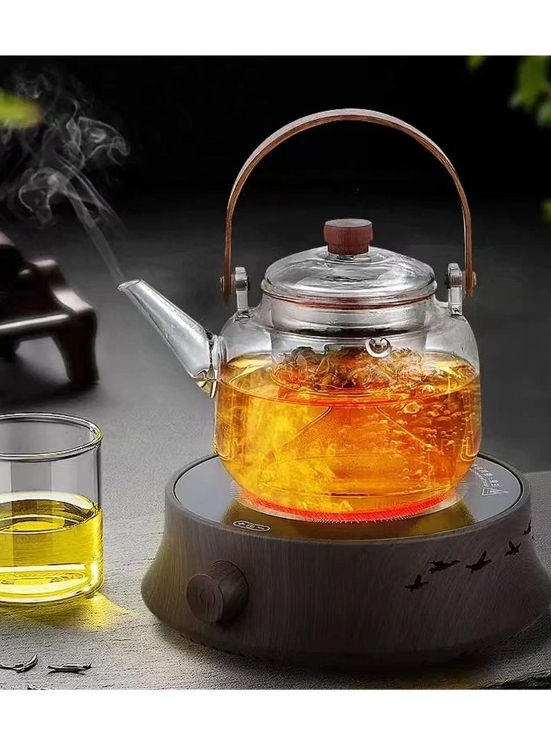 ماركة غير محددة - سخان كهربائي للقهوة مع إبريق شاي 900 مل ، موقد إبريق شاي كهربائي ، صفيحة تسخين سيراميك 800 وات ، إيقاف تشغيل تلقائي لمدة 20 دقيقة ، سخان كونترتوب لغلي الماء والشاي (خشبي) - Image 1