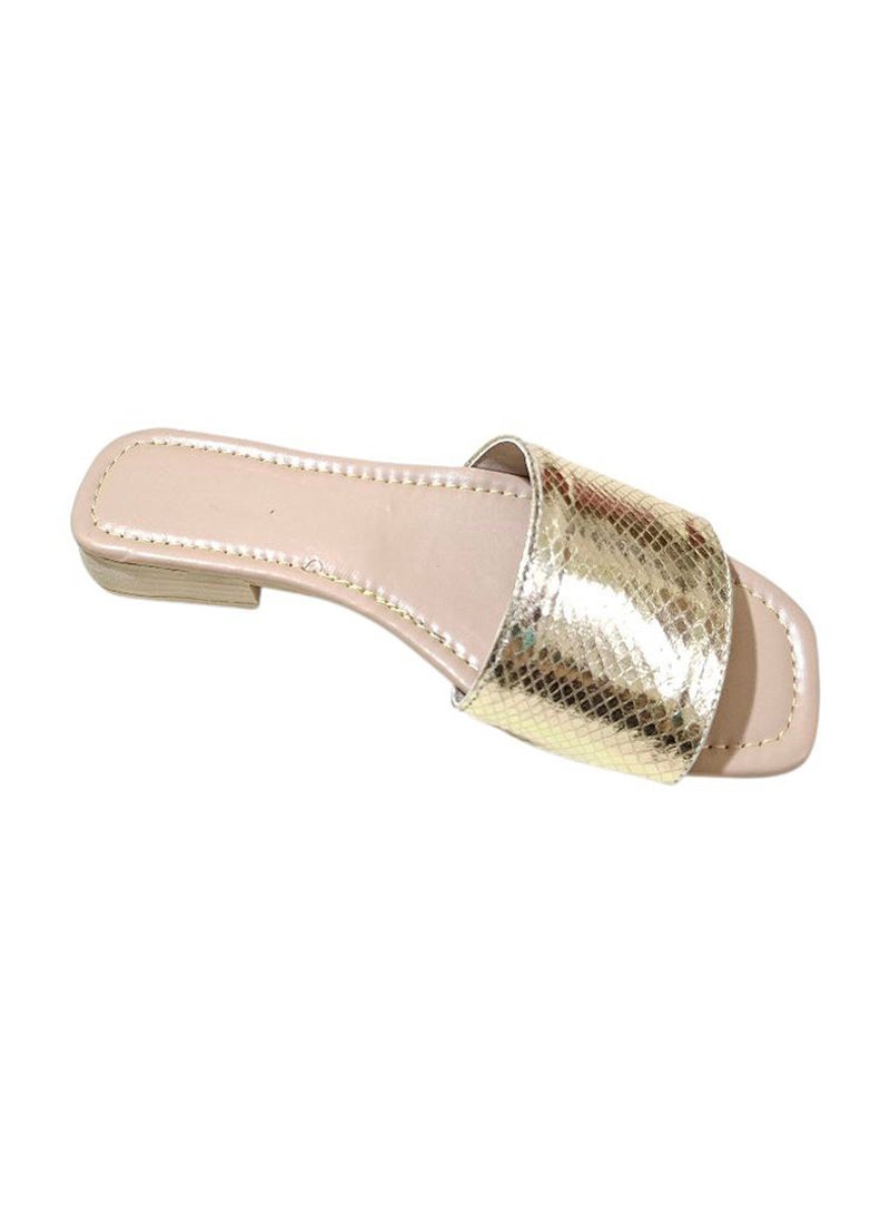 Karisma Simple Strap Flat Squared Toe Slippers With Snake Print Material - Image 3