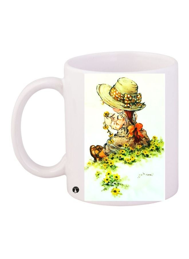 RYN Girl Printed Coffee Mug White/Green/Yellow 11ounce