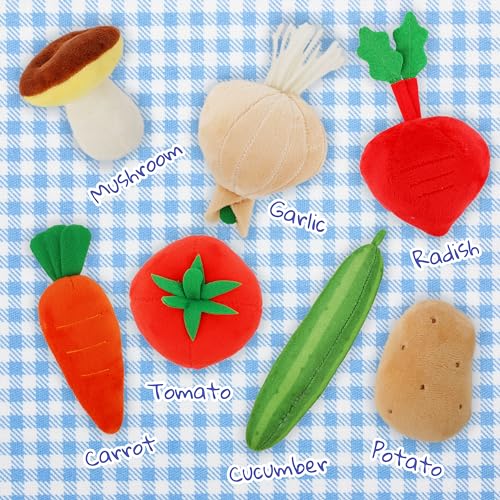 June Garden My First Vegetable Basket 7 Pcs Plush Interactive Pretend Play Food Playset Includes Basket Carrier Cucumber Carrot Tomato Potato Mushroom Radish and Garlic Ages 2 - Image 5