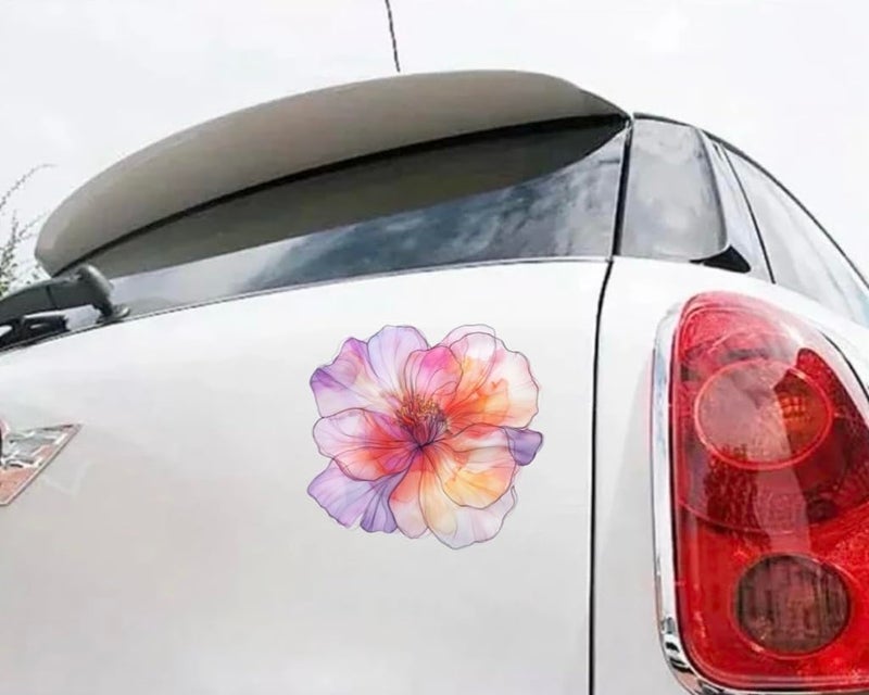 MAKTEM Pink Camelia Flower Car Decal, Holographic Waterproof Removable Auto Decoration, Outdoor Decal for Car Vehicle Truck Window Laptop, 4.5x4.5inch, 1PC (One Pink) - Image 2