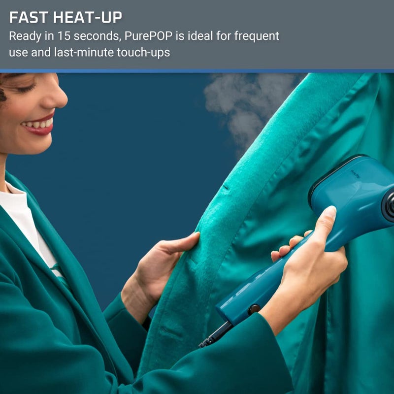 Rowenta PurePop Handheld Steamer for Clothes 1.5 Lbs 15 Second Heatup, 2.3 Oz Capacity 1150 Watts Portable, Ironing, Fabric Steamer, Garment Vacation Essentials, Travel Must Have Blue DR2020 DR2020U1 - Image 2