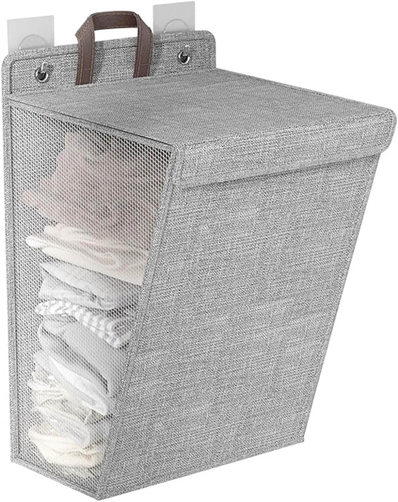 HELIMIX Large Capacity Breathable Mesh Laundry Basket with Handles Grey Space Saving Laundry Hamper Breathable Mesh Airflow Wall-Mounted Fabric Dirty Clothes Hamper (Large)
