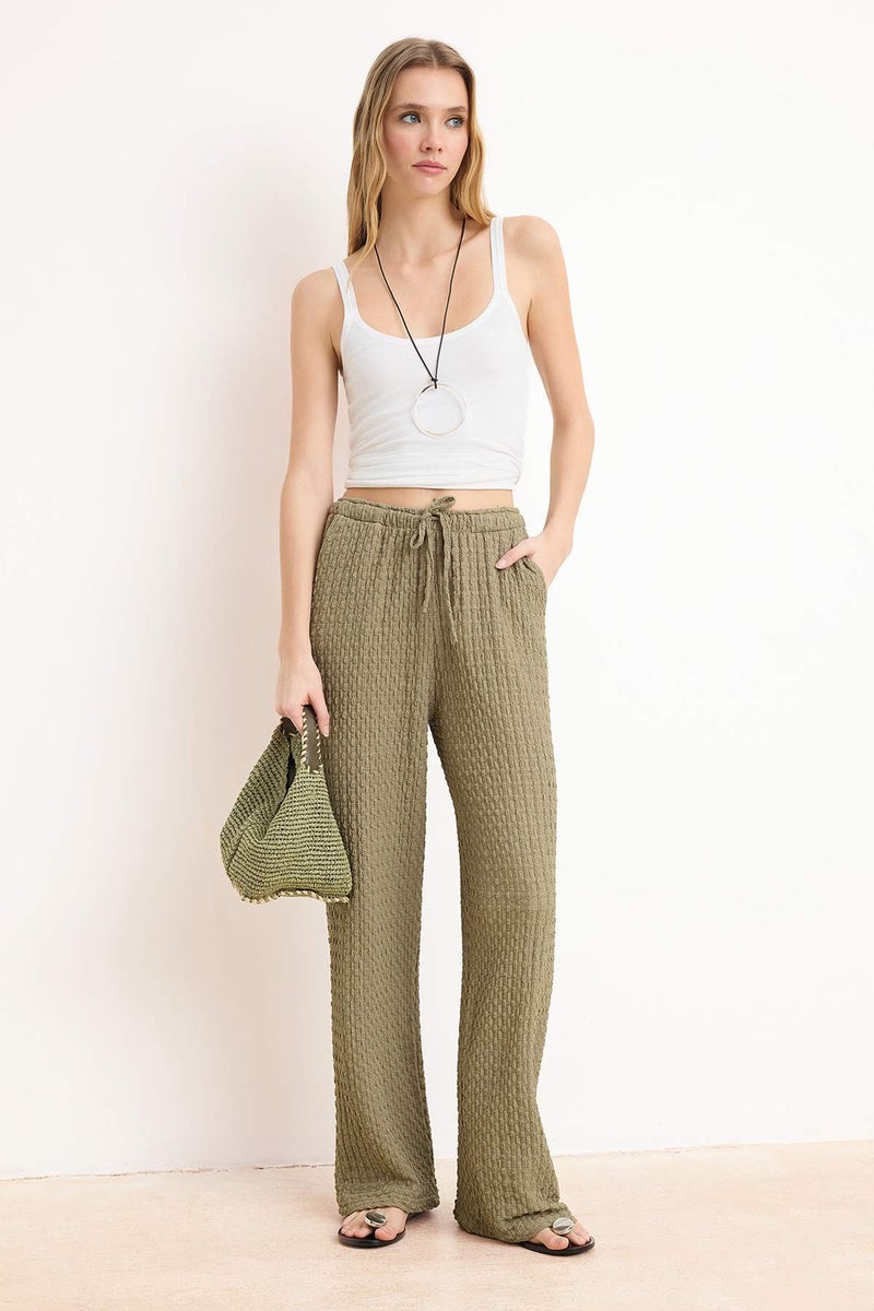 trendyol Khaki Wide Leg Elastic Textured Knitted Trousers Twoss26Pl00121 - Image 2