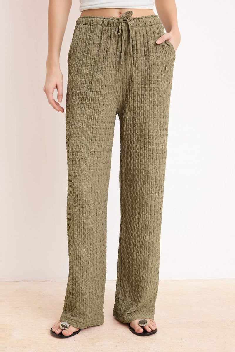 trendyol Khaki Wide Leg Elastic Textured Knitted Trousers Twoss26Pl00121 - Image 1