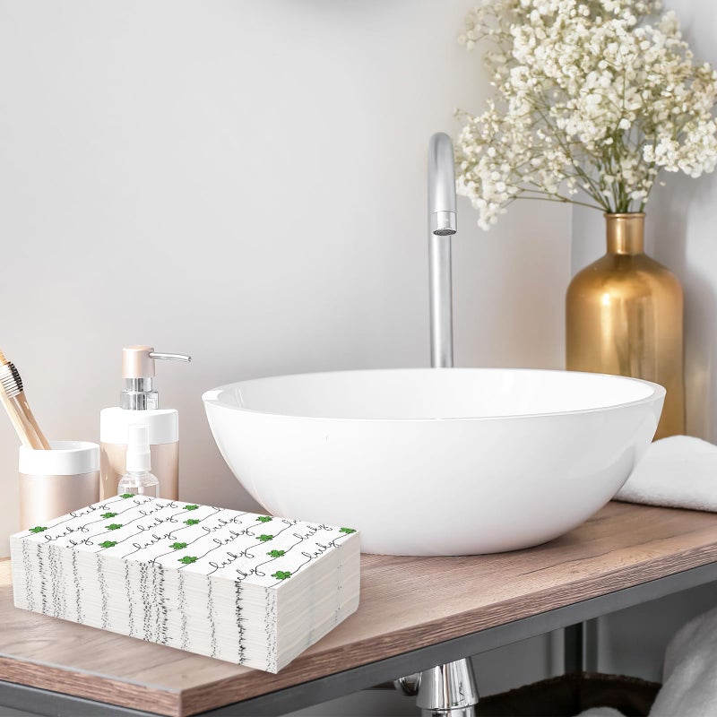 Whaline مناديل ورقية للضيوف من وايلين 100 قطعة لعيد سانت باتريك، مناديل قابلة للتصرف مع ورقة البرسيم المحظوظ، مناديل حمام للضيوف لتزيين طاولة الحفلات الإيرلندية - Image 5