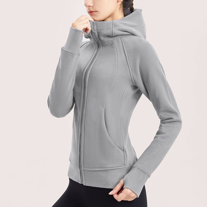 Generic New Autumn Winter Yoga Jacket Womens Breathable Antimicrobial Fitness Hoodie Wt20 morandi gray (rhinoceros gray) 