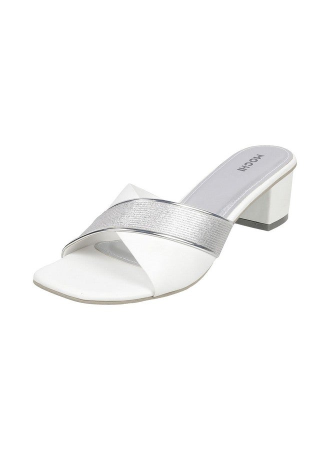 Mochi Women White Block Heel Fashion Slip-on UK/4 EU/37 (40-53) - Image 1