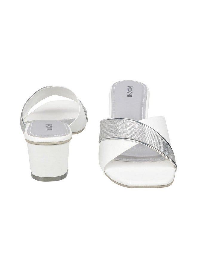 Mochi Women White Block Heel Fashion Slip-on UK/4 EU/37 (40-53) - Image 5