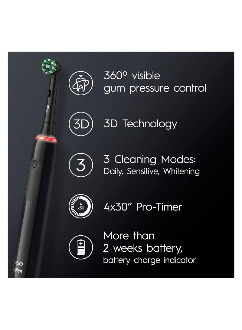Oral-B Oral-B Pro 3 Electric Toothbrush with Smart Pressure Sensor, Cross Action Toothbrush Head, 3000 Black - Image 3