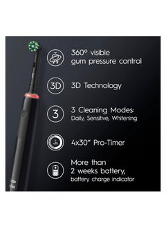 Oral-B Oral-B Pro 3 Electric Toothbrush with Smart Pressure Sensor, Cross Action Toothbrush Head, 3000 Black  - Image 3