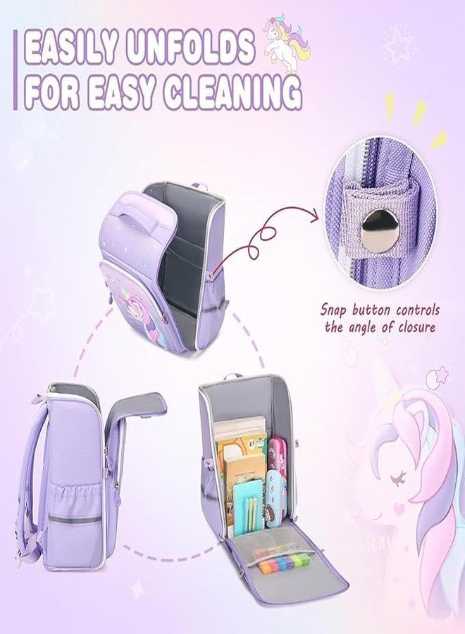 CHITDAX 3D Unicorn Water-Resistant School Bag Cute Cartoon Backpack For Kids Double Shoulder Bag For Kids 6-12 Years Old (Purple) - Image 2
