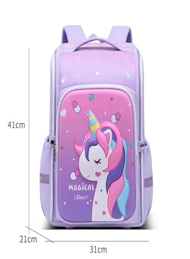 CHITDAX 3D Unicorn Water-Resistant School Bag Cute Cartoon Backpack For Kids Double Shoulder Bag For Kids 6-12 Years Old (Purple) - Image 3