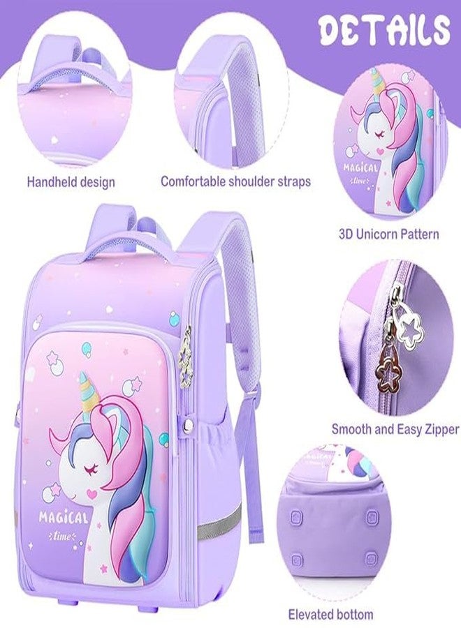 CHITDAX 3D Unicorn Water-Resistant School Bag Cute Cartoon Backpack For Kids Double Shoulder Bag For Kids 6-12 Years Old (Purple) - Image 5
