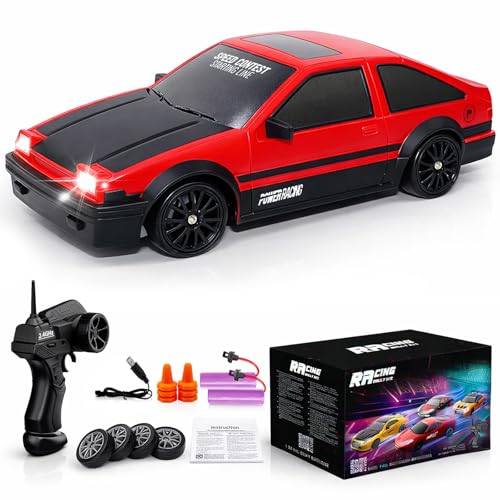 Desdoni Remote Control Car RC Drift 24GHz 124 Scale 4WD 15KMH High Speed Model Vehicle with LED Lights Drifting Tire Racing Sport Toy for Adults Boys Girls Kids Gift 2Pcs Rechargeable Batteries - Image 1