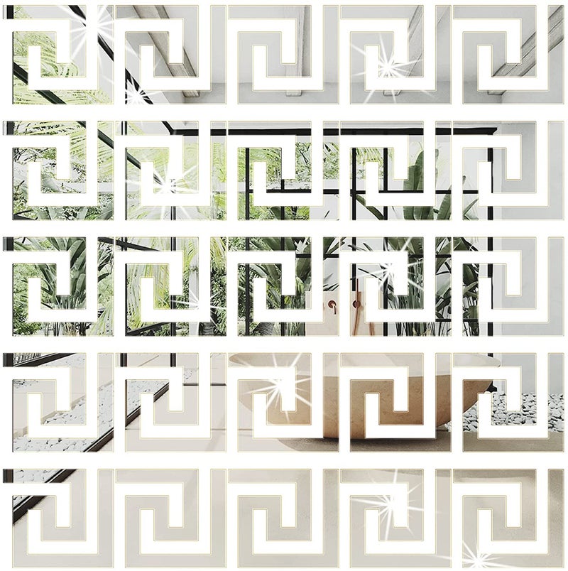 30 Pcs DIY Mirror Stickers Removable Wall Stickers Decals for Home Art Room Bedroom Background Decor(Silver) - Image 1