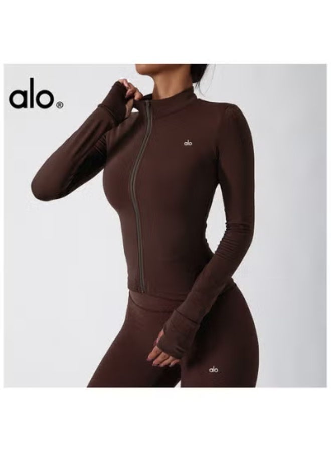 ALO Yoga Sport Jacket for Running, Fitness, Training, Long Sleeve, Fast-Drying, Suitable for Autumn/Winter, Tight-Fitting, Workout, Long Sleeve Training Top - Image 1