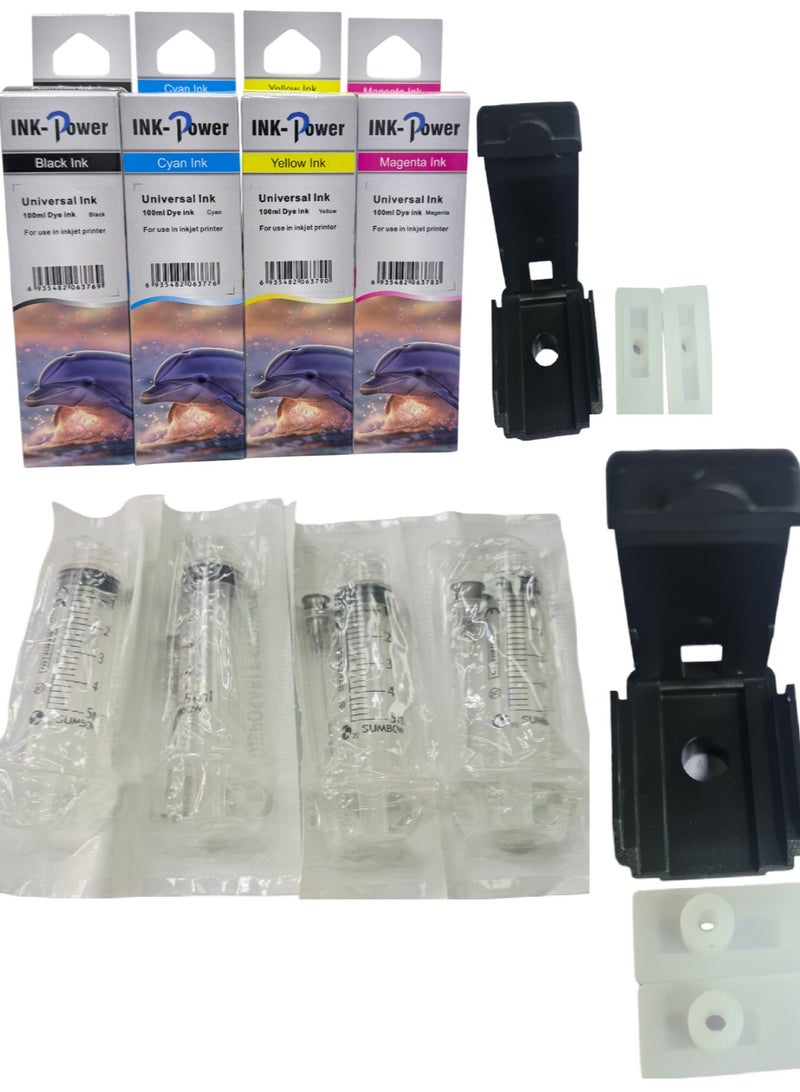 انك حبر سائل كوري لإعادة تعبئة خراطيش Canon وHP وEpson، 4 ألوان، 100 مل، رأس مجموعة إعادة تعبئة حبر واحد لخرطوشة الحبر الأسود والملون HP وCanon، تنظيف الرأس باستخدام أربع حقن إعادة تعبئة. صنع في كوريا - Image 1