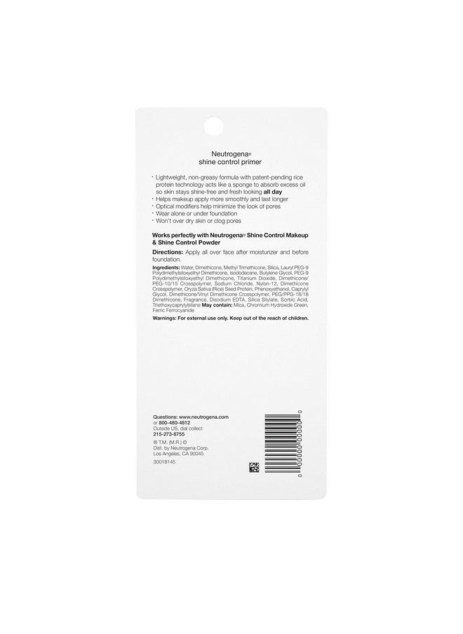 Neutrogena - Shine Control Mattifying Liquid Face Primer For Oily Skin Lightweight Non Comedogenic And Non Greasy Pore And Makeup Primer With Oil Absorbing Rice Protein 1 Fl. Oz - Image 1