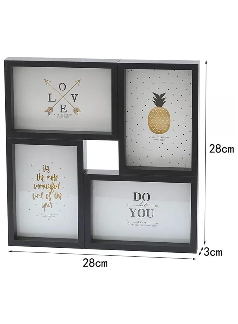 Soofam Picture Frame, Black Multi Photo Frames Display 4 × 6 inch Pictures, 4 Opening Family Photo Frame Collage for Table or Wall Display - Image 4