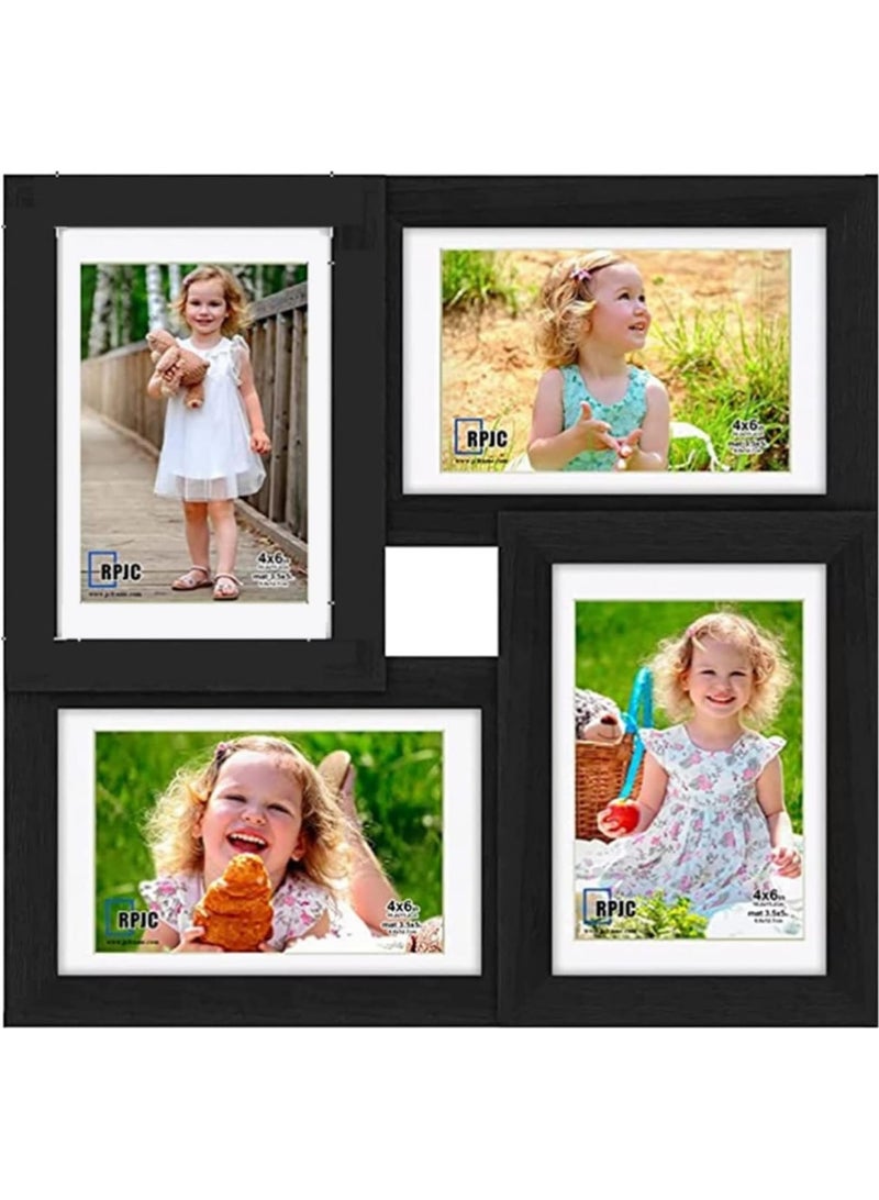 Soofam Picture Frame, Black Multi Photo Frames Display 4 × 6 inch Pictures, 4 Opening Family Photo Frame Collage for Table or Wall Display - Image 1