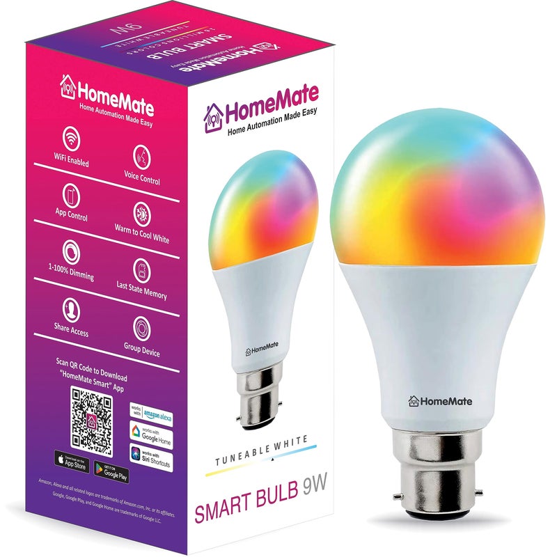Home Mate HomeMate Wi-Fi RGB+CCT Smart LED Bulb | 9 Watt, Music Sync | Last State Memory | 16 Million Colors | Warm and Cool White | Compatible with Alexa, Google Assistant & Siri (Base B22) - Image 5