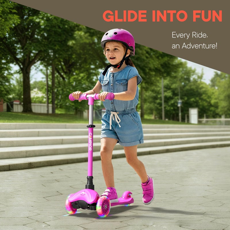 Campior Purple Mini 3 Wheel Scooter for Kids â€“ Lean-to-Steer with LED Light-Up Wheels, Adjustable Handlebar, Wide Anti-Slip Deck, Smooth PU Wheels, Rear Foot Brake â€“ Toddler Scooter for Ages 2+ - Image 3