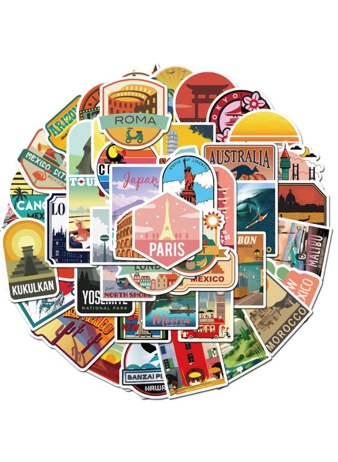 قوس قزح أورينبو 50 قطعة من ملصقات السفر المقاومة للماء من الفينيل، حزمة من ملصقات الأمتعة والكمبيوتر المحمول وسجل القصاصات ولوح التزلج وزجاجة الماء والصدمات والهاتف وملصقات عتيقة - Image 2