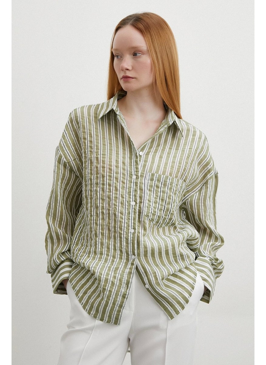 Never More Transparent Striped Shirt Khaki  - Image 2